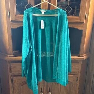 CJ Banks, Christopher & Banks Vibrant Teal Open-Front Cardigan Duster 3x NWT new